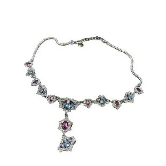 Multicolor Crystal & Stone Cluster Lariat Necklace - Picture 3 of 4